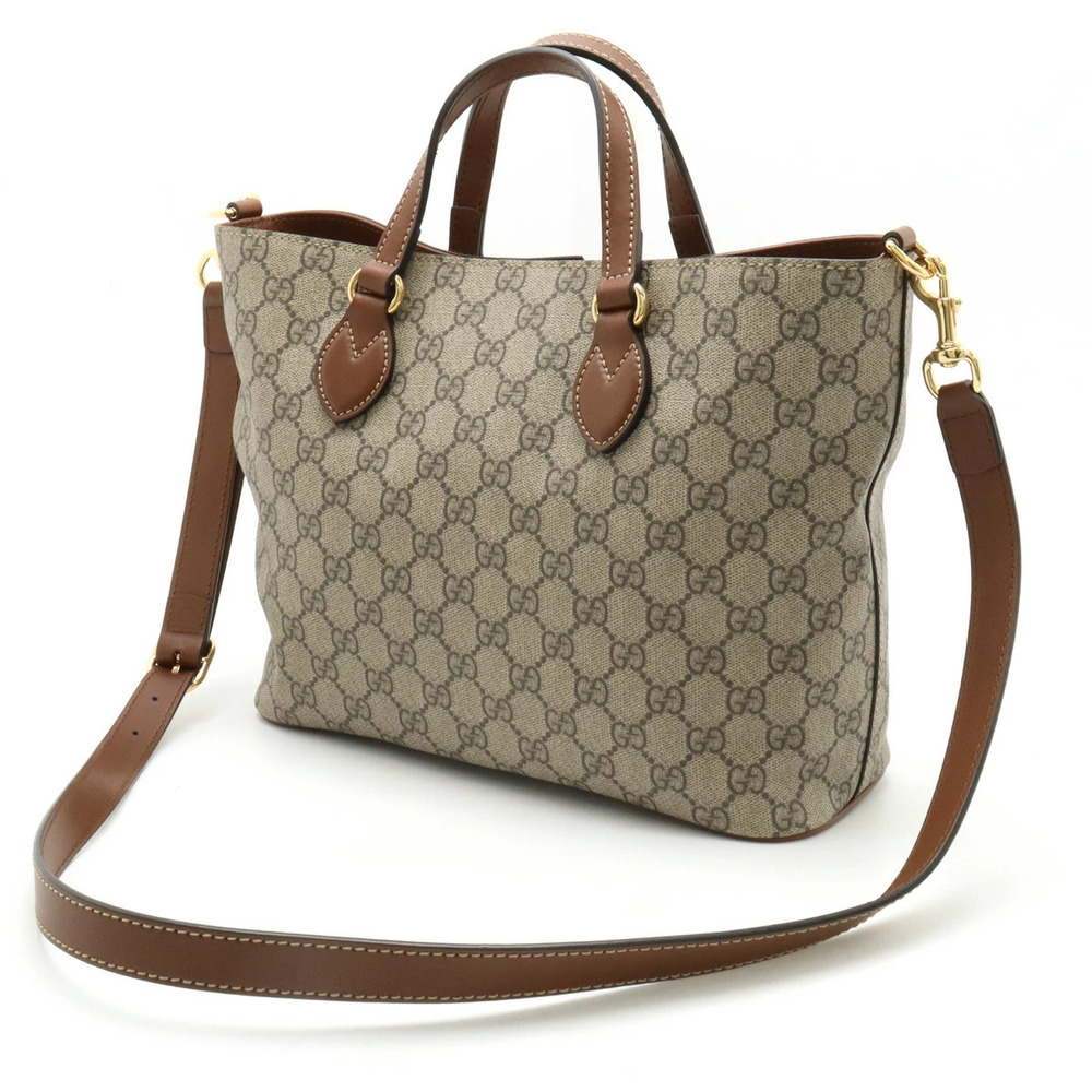 GUCCI GG Supreme Handbag Tote Bag Shoulder Leather Beige Brown - Picture 2 of 8